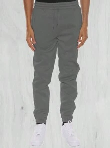 Men's Basic Drawstring Waist & Cuffed Casual Sweatpants For Outdoor Running, Spring And Fall - 深灰色 - 查看 6