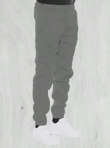Men's Basic Drawstring Waist & Cuffed Casual Sweatpants For Outdoor Running, Spring And Fall - 深灰色 - 查看 7