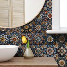 24pcs Mandala Tile Stickers Set, Self-Adhesive Waterproof Removable Wall Decals, Vintage Floral Decor For Bathroom And Kitchen, Artistic Wallpapers For Room Decoration, Plastic Material