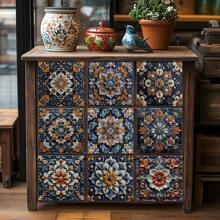 24pcs Mandala Tile Stickers Set, Self-Adhesive Waterproof Removable Wall Decals, Vintage Floral Decor For Bathroom And Kitchen, Artistic Wallpapers For Room Decoration, Plastic Material