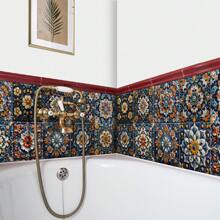 24pcs Mandala Tile Stickers Set, Self-Adhesive Waterproof Removable Wall Decals, Vintage Floral Decor For Bathroom And Kitchen, Artistic Wallpapers For Room Decoration, Plastic Material