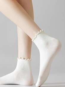 YiPinOu 5 Pairs Harajuku Ruffle Socks Women Girls Sweet Black White Ruffle Hem Frill Socks Lolita Soft Breathable Ankle Loose Lettuce Trim Short Sock - Multicolor - View 5