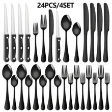 4sets/26pcs Stainless Steel High-End Tableware Set Knife, Fork And Spoon Set 24-Piece Western Steak Knife And Fork