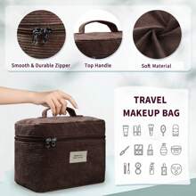 4 Pcs Makeup Bag For Women Corduroy Cosmetic Bag Aesthetic Cute Bags Multi Size Purse Pouch Travel Toiletry Bag Set Makeup Organizer With Zipper - màu nâu - Xem 2