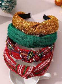 NAIZHU 4 Stücke/Set Weihnachtskopfbänder für Kinder & Jugendliche, rot, grüne karierte Schneeflocken Stoff Haarschmuck, Winterliche Geschenke