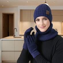 Thickened Warm Knit Three In One Hat, Scarf And Gloves, Winter Outdoor Cycling, Christmas Exquisite Gifts - màu đen - Xem 7