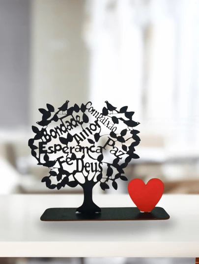 Árvore Decorativa com Palavras de Madeira Para Mesa