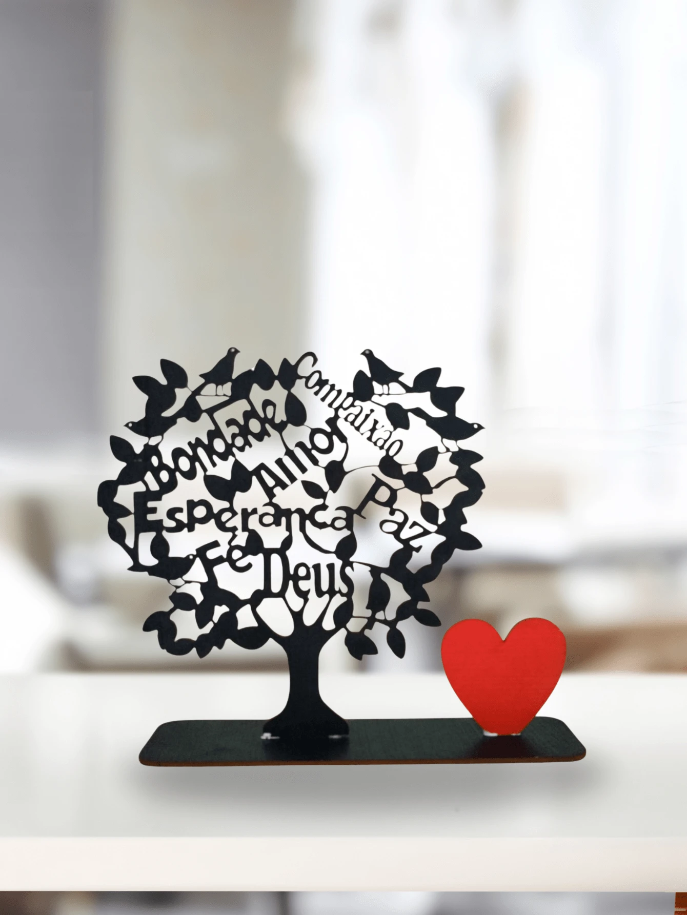 Árvore Decorativa com Palavras de Madeira Para Mesa - Preto - Visão 1