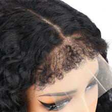 4C Edges Kinky Curly Lace Front Wigs Human Hair 4x4 Transparent Lace Closure Wigs With Curly Edges Baby Hair, Deep Wave Curl Wig Pre-Plucked Hairline 180% Density - Natural Black - View 6