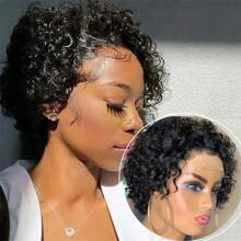 Pixie Cut Wig Short Curly Human Hair Wigs 13x1 Transparent Lace 150% Density Wigs 6inch 100% Remy Hair Wigs - SNatural - View 2