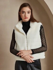 ZIAI 拉链无袖蓬松背心，短款