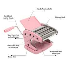 Máquina para hacer pasta con 6 ajustes de espesor regulables, máquina rodante para hacer pasta fresca para espaguetis, fideos, fettuccine de acero inoxidable - Rosa - Ver 4