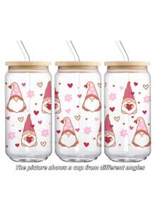 1 个杯子粉色圣诞老人心形 550 毫升玻璃杯，高硼硅玻璃杯，带密封竹盖和吸管的杯子，圣诞节、万圣节，适合办公室和学校，适用于咖啡、茶、啤酒、果汁、冷热饮品、冰沙等，可重复使用，隔热，用于派对、聚会、节日、感恩节、教师节、节日礼物、送给妈妈、恋人、男朋友和女朋友、最好的朋友、新娘的礼物。 - 彩色 - 查看 9