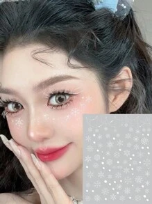 1 件水钻脸贴，雪花图案眼妆纹身贴，自粘装饰贴，也可用作指甲贴