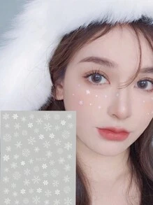 1 件水钻脸贴，雪花图案眼妆纹身贴，自粘装饰贴，也可用作指甲贴