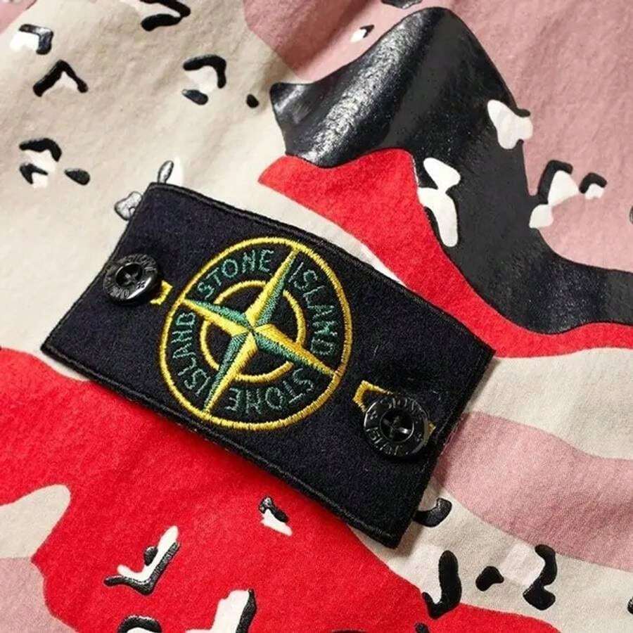 Stone Island Art Print Wappen Camo Plaster Bomber Jacket Pink SHEIN USA
