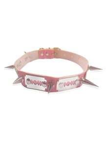 1pc Punk Gothic Rivet Pink Choker Necklace, Suitable For Women Daily Party Wear, Halloween Christmas Party Creative Birthday Valentine's Day Gift - Pink - View 5