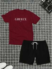 Greece Kit Cotton T-Shirt + Tectel Shorts Summer Set - Màu Tím - Xem 1