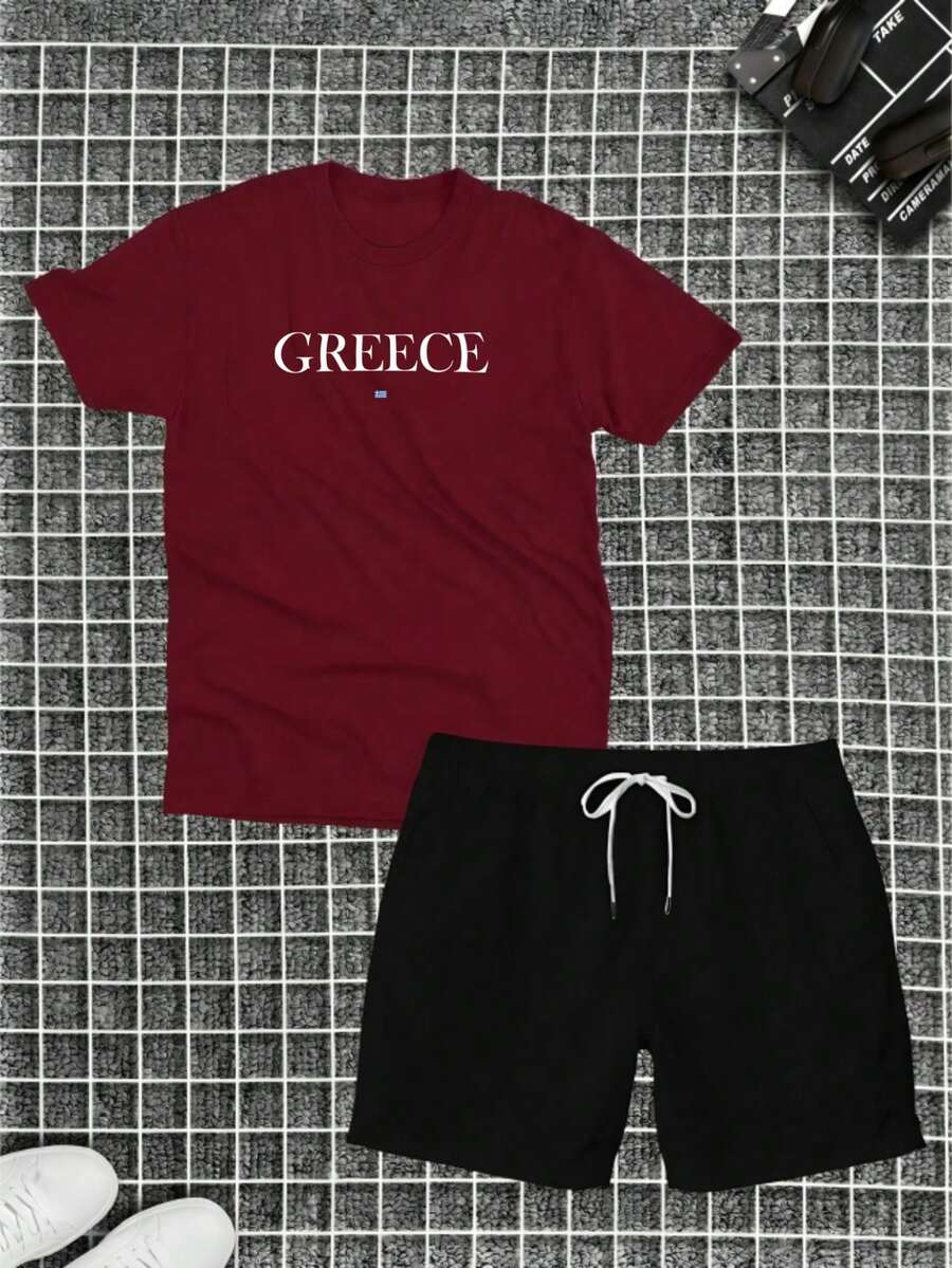Greece Kit Cotton T-Shirt + Tectel Shorts Summer Set - Màu Tím - Xem 1