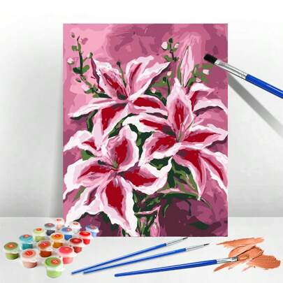 1 件装数字画 百合花画布数字画 成人花卉彩色画布家居客厅艺术工艺品