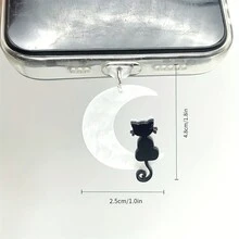 1pc 手机防尘塞 DIY 树脂黑白月亮猫小吊坠手机孔防尘塞 - 彩色 - 查看 3