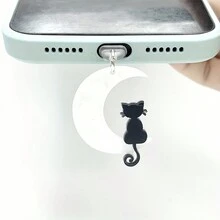 1pc 手机防尘塞 DIY 树脂黑白月亮猫小吊坠手机孔防尘塞 - 彩色 - 查看 5