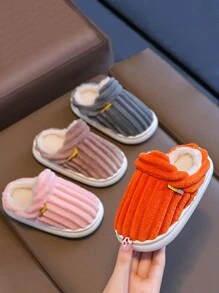 Fashionable Stripe Soft & Warm Anti-Slip Cute Fleece House Slippers, Kids/Teen Slippers