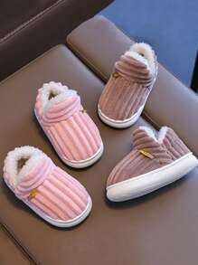 Fashionable Stripe Soft & Warm Anti-Slip Cute Fleece House Slippers, Kids/Teen Slippers