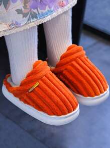 Fashionable Stripe Soft & Warm Anti-Slip Cute Fleece House Slippers, Kids/Teen Slippers