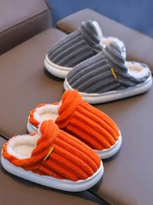 Fashionable Stripe Soft & Warm Anti-Slip Cute Fleece House Slippers, Kids/Teen Slippers