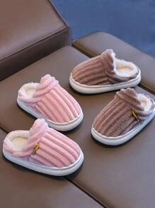 Fashionable Stripe Soft & Warm Anti-Slip Cute Fleece House Slippers, Kids/Teen Slippers