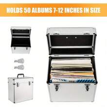 Vinyl Record Storage 12" LP Case Album Collection DJ Carry Storage Cases Lockable Box LP Case Vinyl Record Storage Carry Box Holds Up To 50pcs Albums Record Collection Chest (Silver) Storage - Silver - View 4