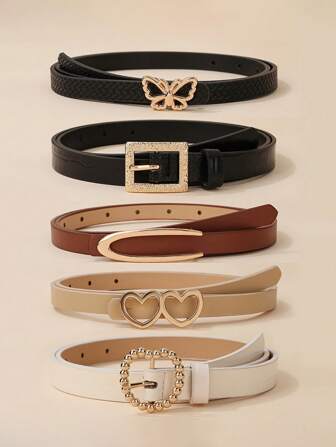 5 Pieces Set Of Fashionable Buckle Belts, Retro Solid Color PU Belts, Casualjeans Belts For Girl ,Thanksgiving Belt,Back To School Winter Gift Ideas Boy Girl Valentine's Day