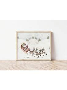 1 件圣诞节海报可爱卡通绘画海报麋鹿圣诞老人帆布印刷节日海报墙壁艺术装饰画家居装饰无框，圣诞礼物 - 彩色 - 查看 10