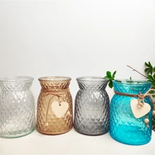 1pc Glass Vase With Wooden Hearts And Rope Modern Clear Textured Flower Vase Home Decor Centerpiece Table Decor Vase (Flowers Not Included) Gifts Birthday Graduation Back To School Room Decor School Supplies