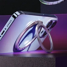 1pc Classic Magnetic 360° Rotatable Wall Mount Foldable Ring Grip Phone Holder, Alloy Portable Universal Desk Stand - Purple - View 3
