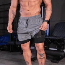 Kit 4 Men's Dry Fit Shorts 2 In 1 Elastane Lined - Gym, Running And Training - 水瓶藍 - 查看 3