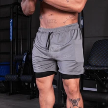Kit 4 Men's Dry Fit Shorts 2 In 1 Elastane Lined - Gym, Running And Training - 水瓶藍 - 查看 4
