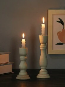 2pcs Vintage Wooden Candlestick Holder For Home Decor,Room Decor,Gifts - White - View 2