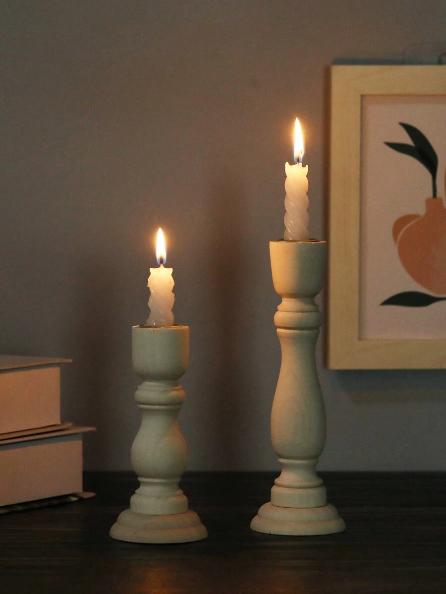 2pcs Vintage Wooden Candlestick Holder For Home Decor,Room Decor,Gifts