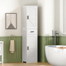 Tall Storage Cabinet, Bathroom Cabinet With 6 Shelves & Drawer, Narrow Storage Cabinet With Ajustable Shelves, Tall Cabinet For Living Room, Home Office