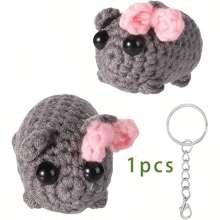 1pc Cute Sad Hamster, Mini Pig, Colorful Turtle Expression Keychain, Crochet Plush Sad Hamster Expression Keychain With Bow, Kawaii Girl Hamster Handmade Gift Decor, Student Back To School Gift Halloween Car Accessories Bag Charm