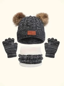 3pcs Kids Knit Warm Beanie Hat & Gloves & Scarf Set For Winter - 1 Set - View 9