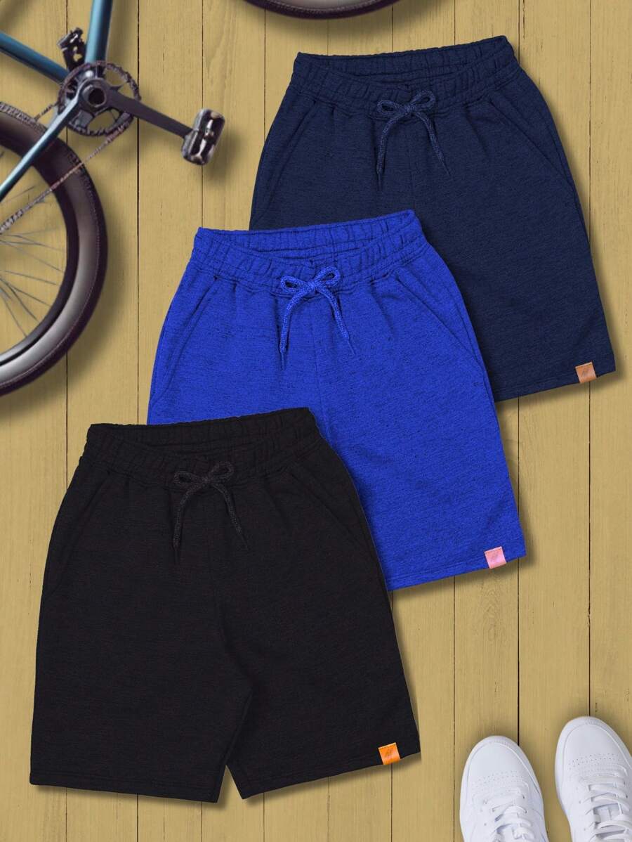 Kit With 3 Children's Shorts For Boys With 2 Sweatshirt Pockets - Royal Blue - View 1