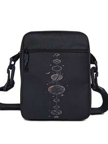 Shoulder Bag Planetas Mini Pochete Bolsa Transversal Pequena Preta Unissex - Preto - View 3