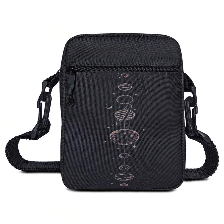 Shoulder Bag Planetas Mini Pochete Bolsa Transversal Pequena Preta Unissex - Preto - View 1