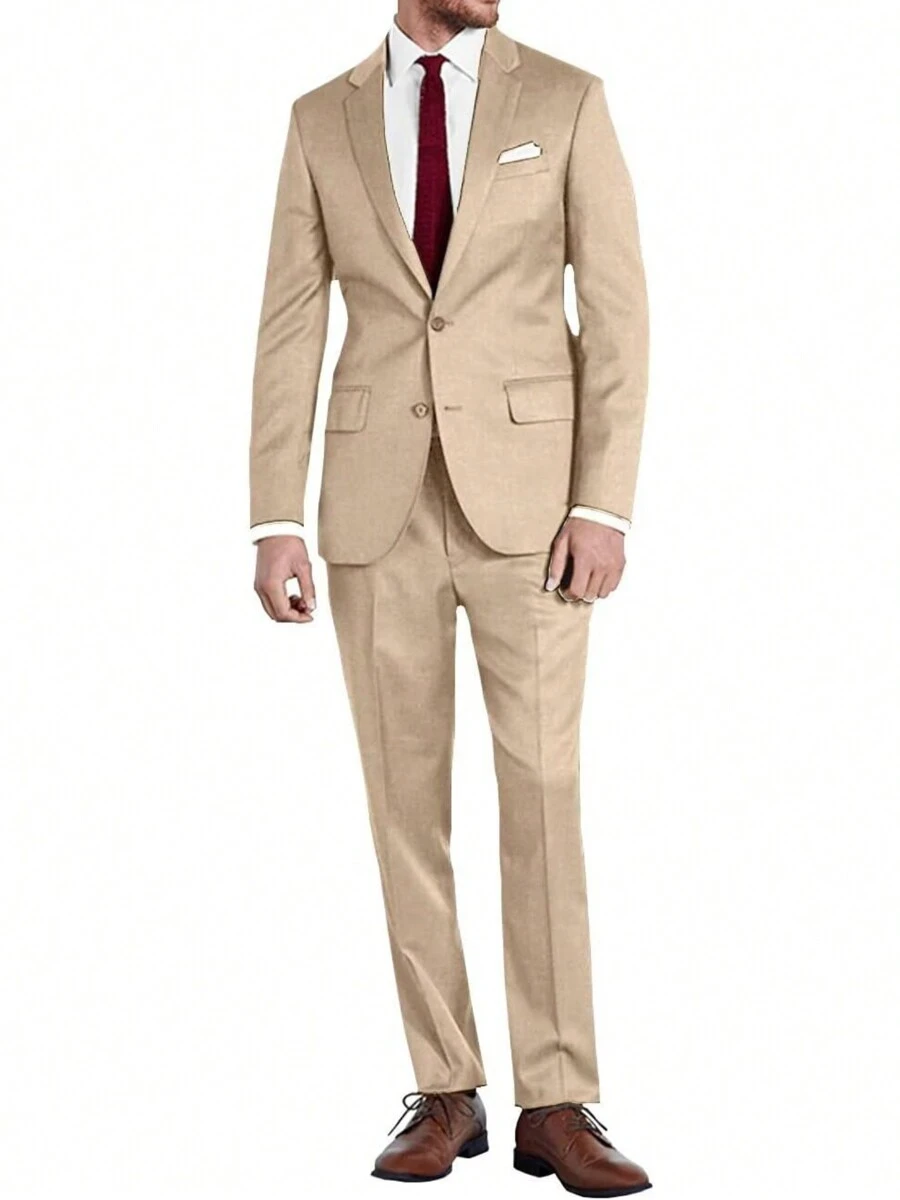 Men's Suits 2 Piece Sets Casual Sports Wedding Prom  Jacket Coat Blazer Pants Slim Tuxedo Suit Champagne Size XS-XXXL Fall Winter Gift Clothes Suits For Men - Champagne - View 1