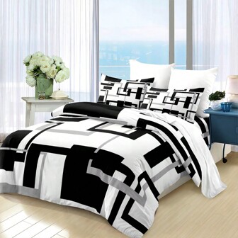 3 件套几何图案黑灰色印花羽绒被套（1 * 羽绒被套 + 2 * 枕套，不含芯） - 轻质透气床上用品套装，适用于卧室和宿舍，带几何印花、舒适的床罩和床罩 - 易于护理、防过敏、温和呵护皮肤