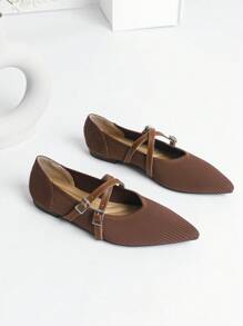 Women's Flat Shoes Breathable Knitted Fashionable Strap Comfortable Non Slip Shoes 2024 New Model