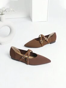 Women's Flat Shoes Breathable Knitted Fashionable Strap Comfortable Non Slip Shoes 2024 New Model